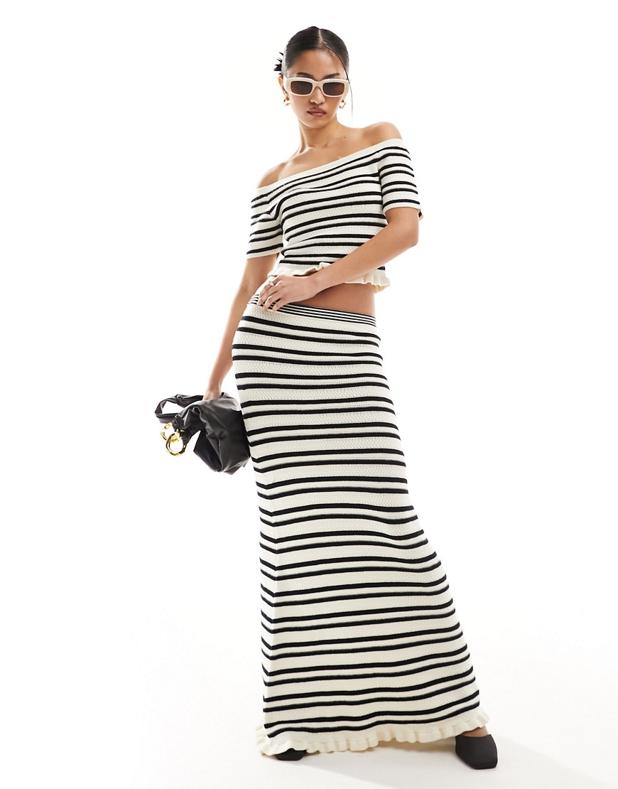 ASOS DESIGN knitted maxi skirt in textured stripe-Multi