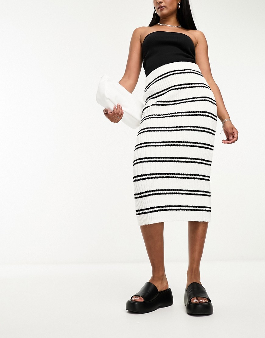 ASOS DESIGN knitted midi skirt in textured yarn in stripe-Multi