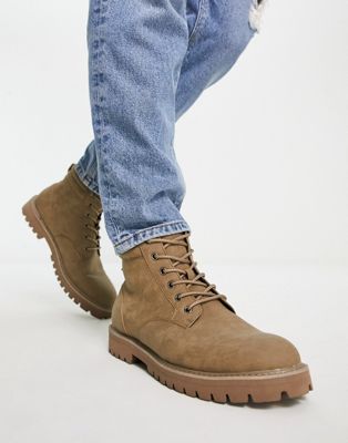 lace up boots in stone faux suede with stone sole