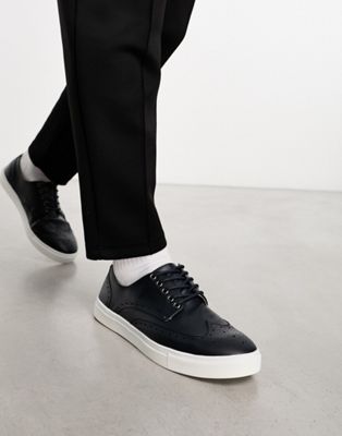 lace up brogue shoes in navy faux leather
