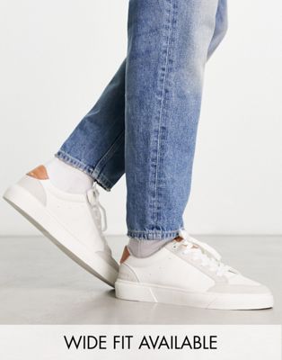 lace up trainers in white and stone faux leather mix
