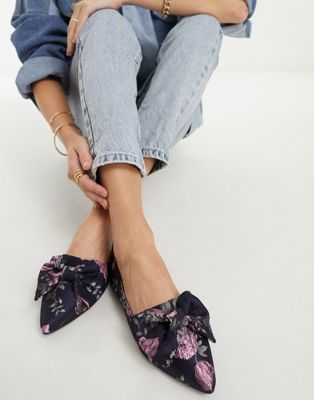 Lake bow pointed ballet flats in Jacquard