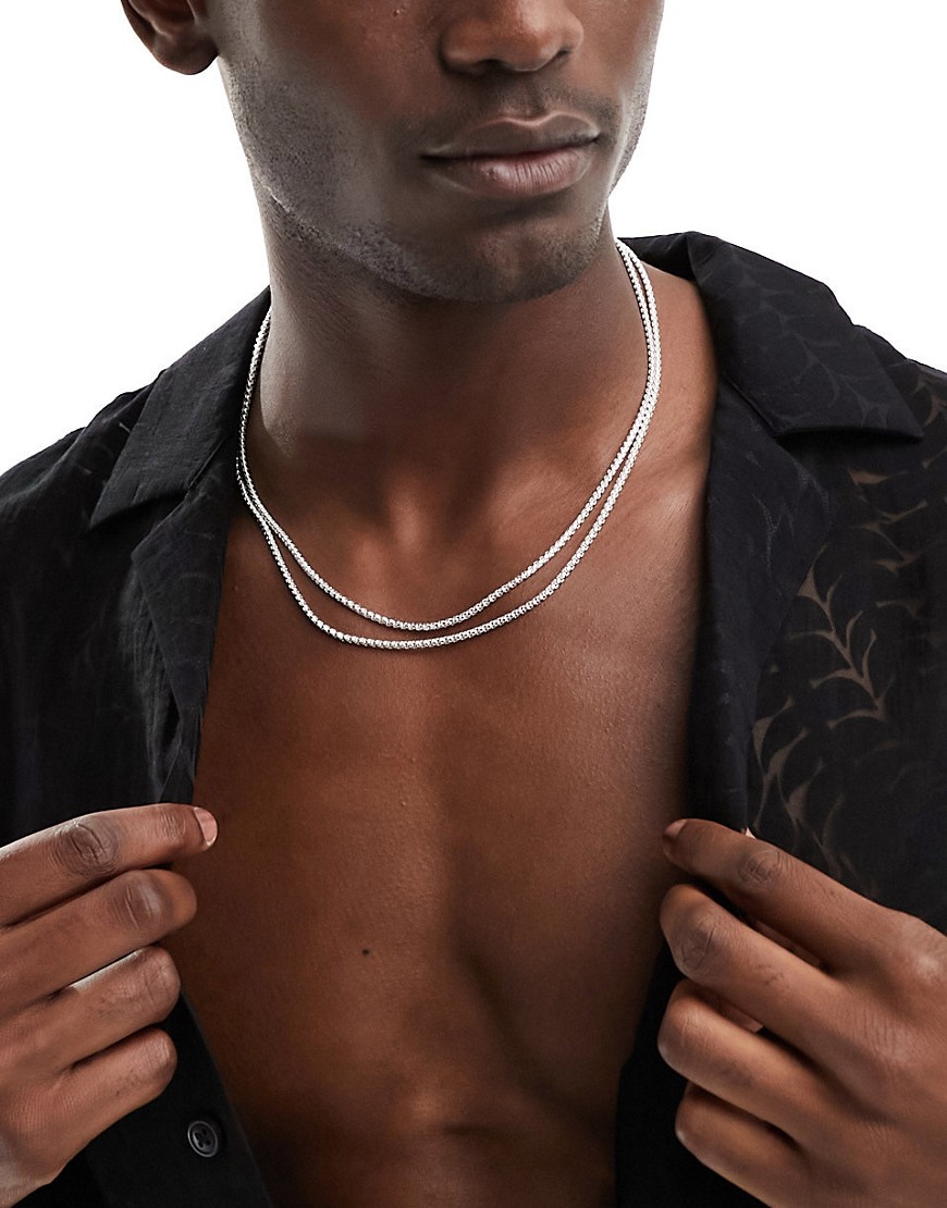 ASOS DESIGN layered box chain necklace in silver tone