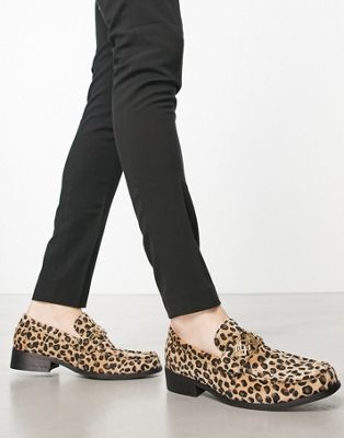 leopard print loafers in faux pony hair with gold snaffle
