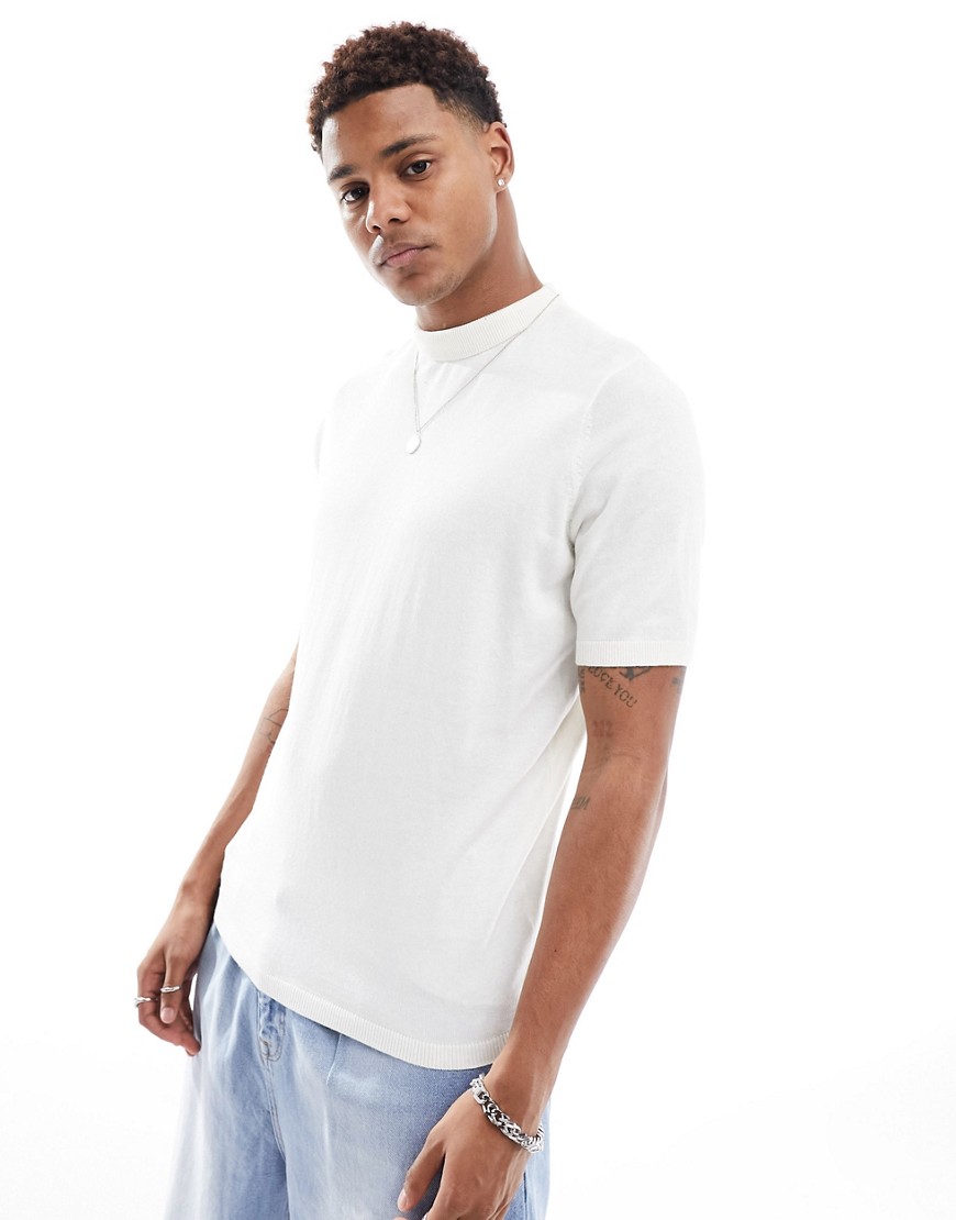ASOS DESIGN lightweight knitted cotton turtle neck t-shirt in white