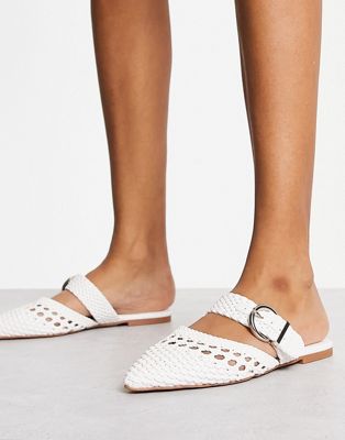 Lisbon pointed woven ballet flats in white