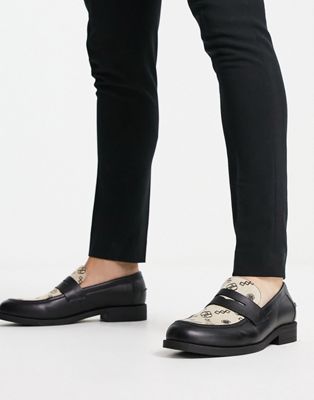 loafers in black faux leather with monogram design