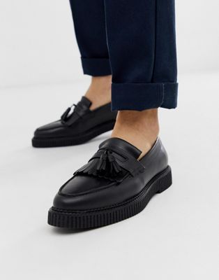 loafers in black leather with creeper sole