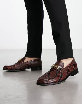 ASOS DESIGN Loafers In Brown Snake Print Faux Leather ASOS