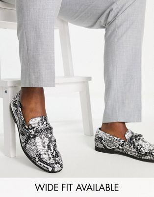 loafers in grey faux snake with snaffle