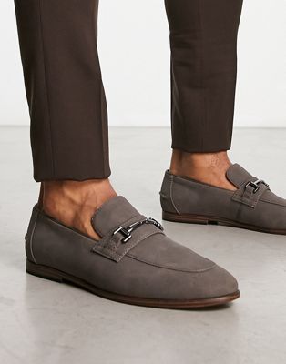 loafers in grey faux suede with snaffle detail
