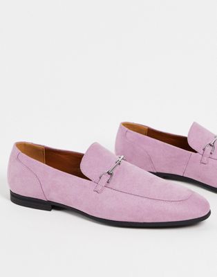 loafers in lilac faux suede with snaffle