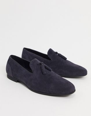 loafers in navy faux suede