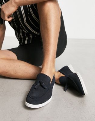 loafers in navy suede with white sole