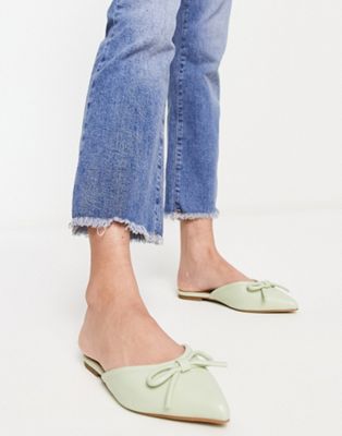 London pointed bow ballet mules in green