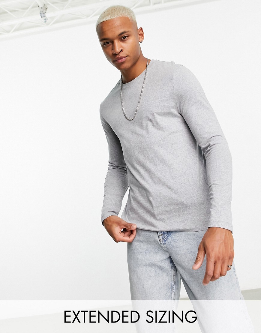 ASOS DESIGN long sleeve t-shirt with crew neck in grey marl