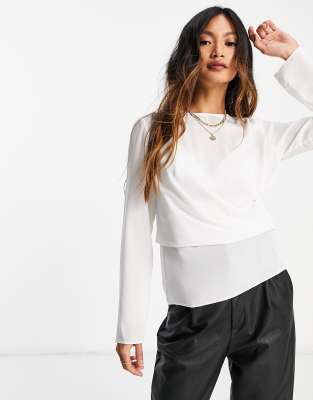 Long sleeve top with drape detail in ivory - Click1Get2 Coupon&amp