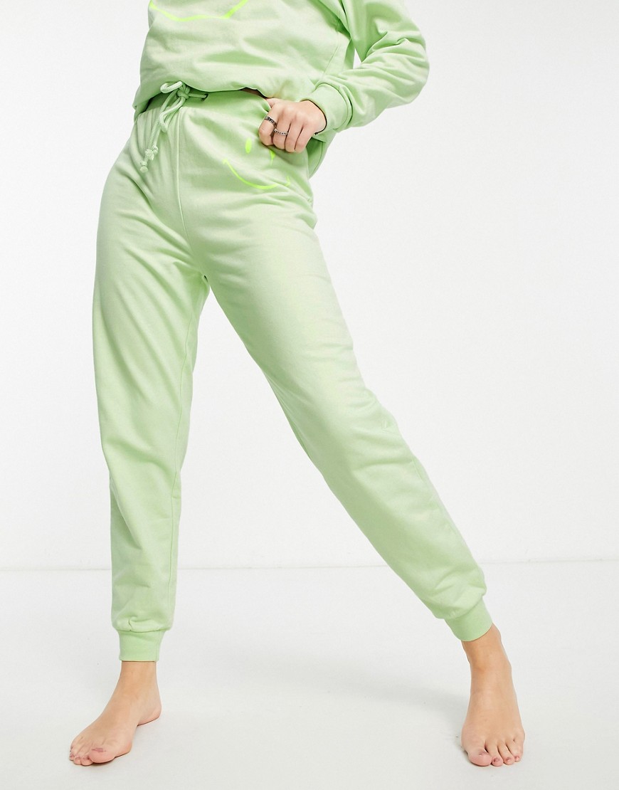ASOS DESIGN lounge co-ord Smiley jogger in lime-Green