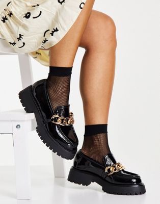 Mai chunky chain loafers in black patent