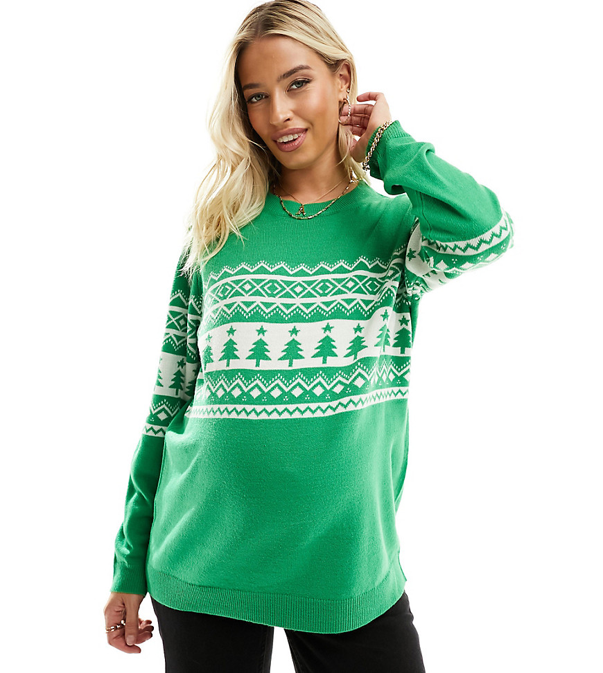 ASOS DESIGN Maternity Christmas jumper with placement fairisle pattern in green