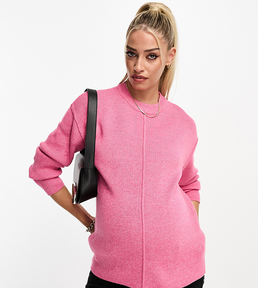 ASOS DESIGN Maternity crew neck boxy jumper with seam front in pink