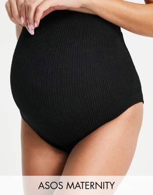 ASOS DESIGN Maternity Mix and Match Czarny marszczony dół od bikini