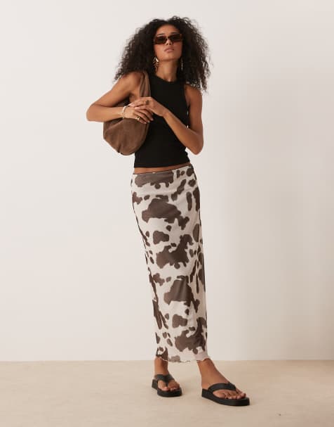 ASOS DESIGN mesh midi skirt in cow print - view 1