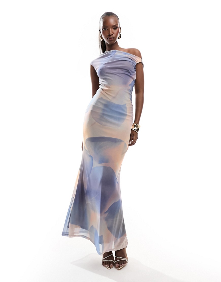 ASOS DESIGN mesh sleeveless maxi dress in pastel rose petal print-Multi