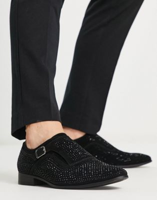 monk shoe with diamantes in black