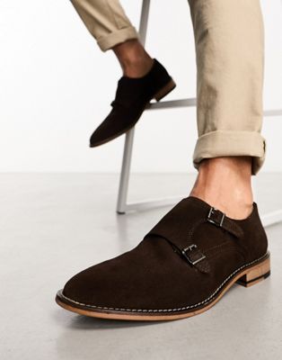 monk shoes in brown suede with natural sole