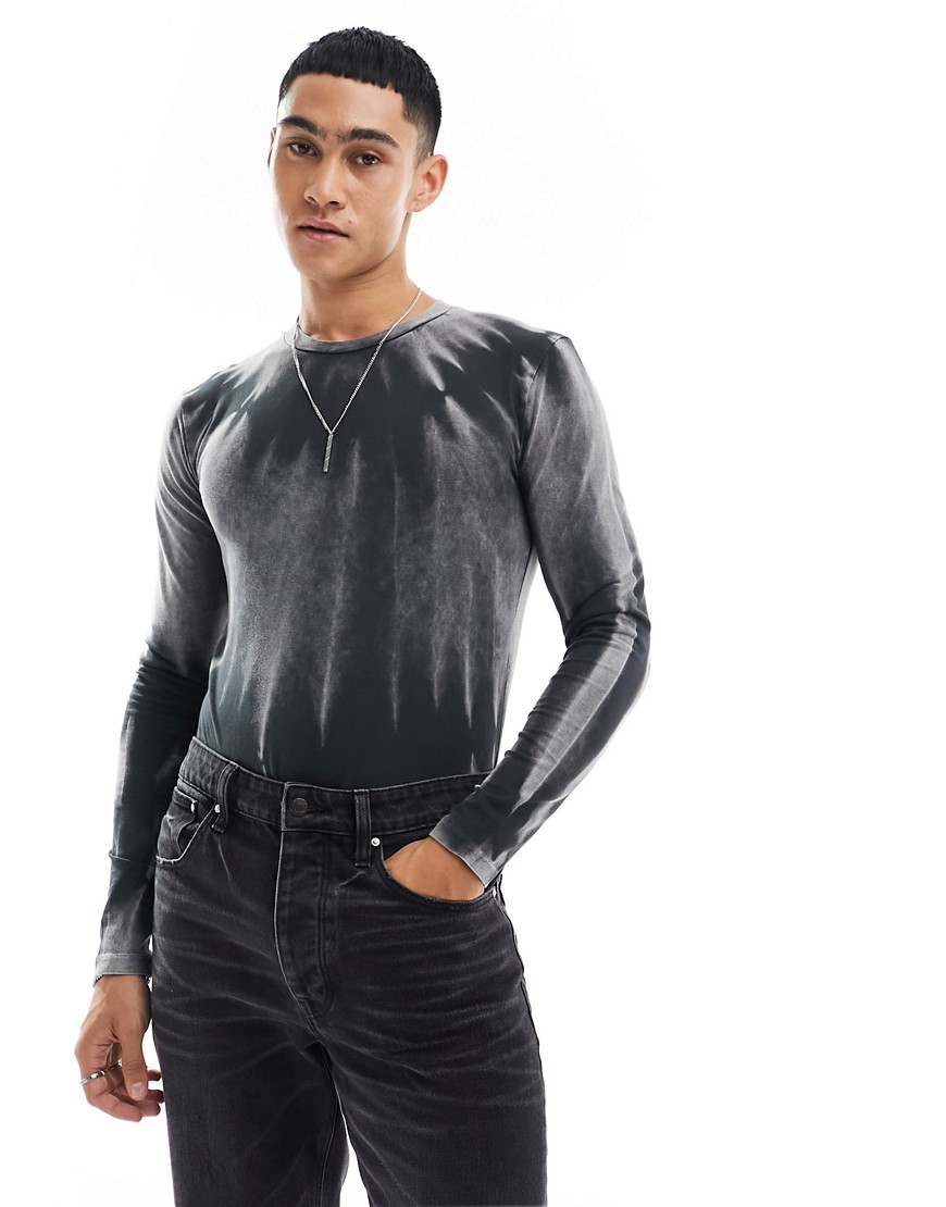 ASOS DESIGN muscle fit long sleeve bodysuit in grey tie dye-Multi