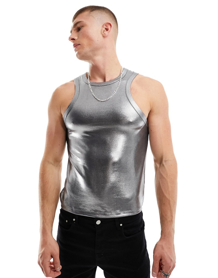 ASOS DESIGN muscle fit vest in silver metallic