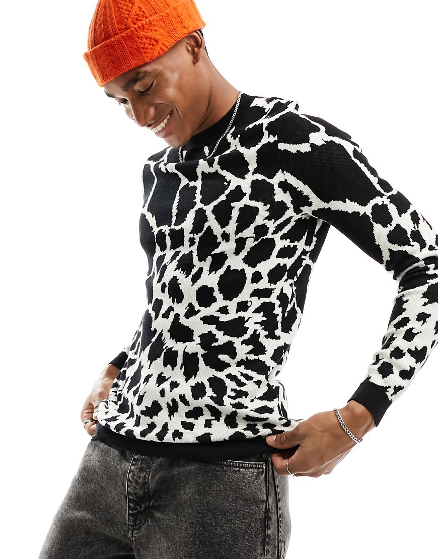 ASOS DESIGN muscle knit jumper with black giraffe print