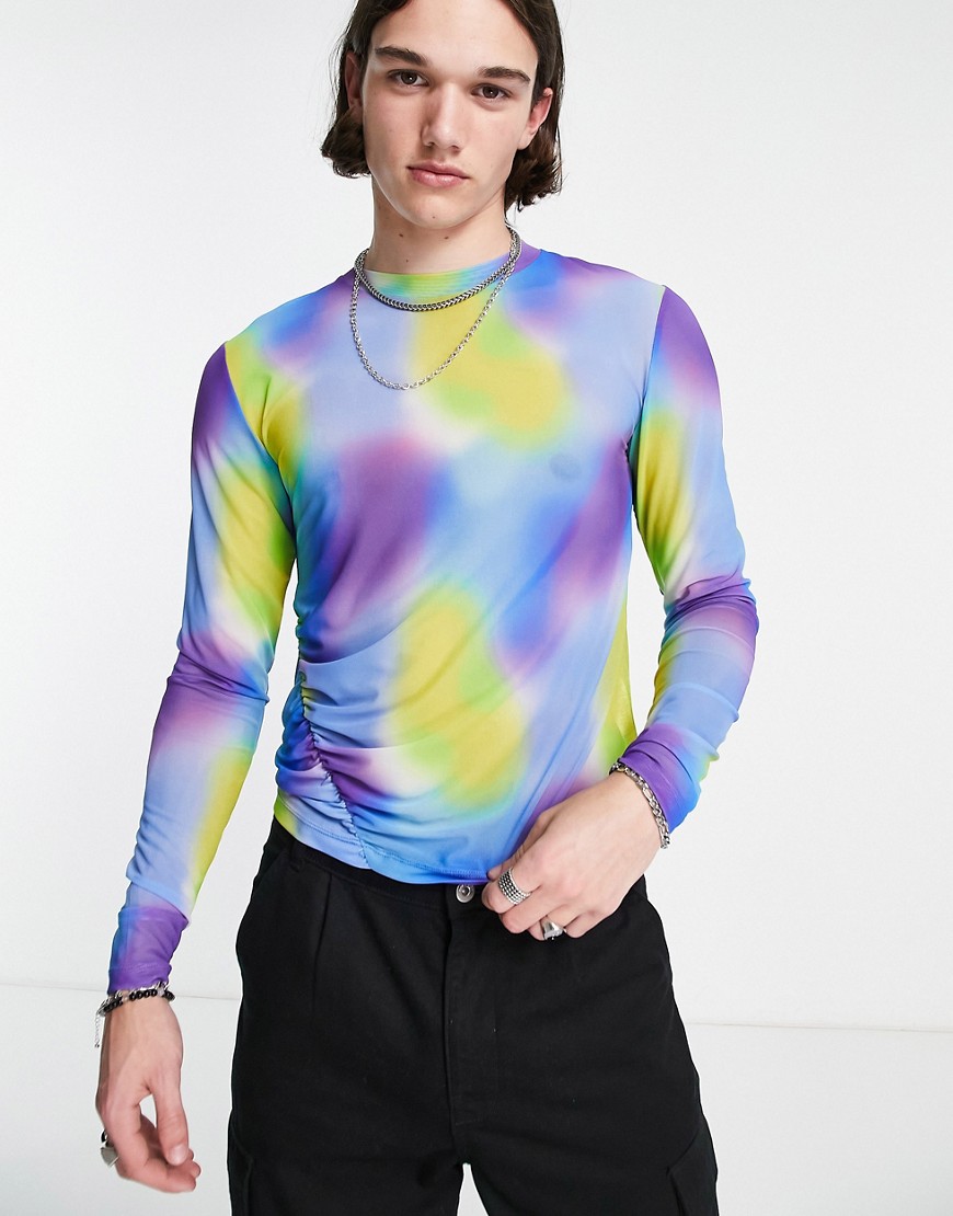 ASOS DESIGN muscle long sleeve t-shirt in multi colour printed mesh - MULTI - MULTI