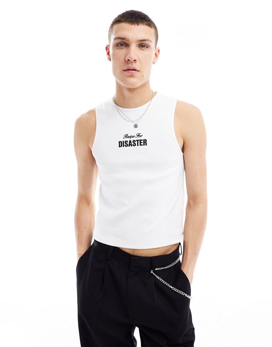 ASOS DESIGN muscle vest in white with text chest print