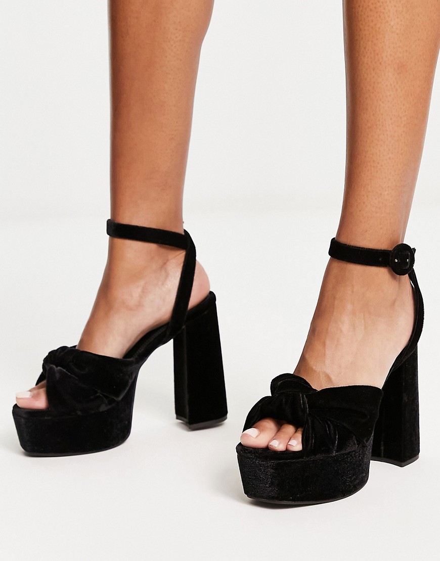 ASOS DESIGN Natia knotted platform heeled sandals in black