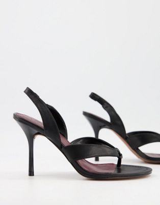 Nature toe thong slingback heeled sandals in black