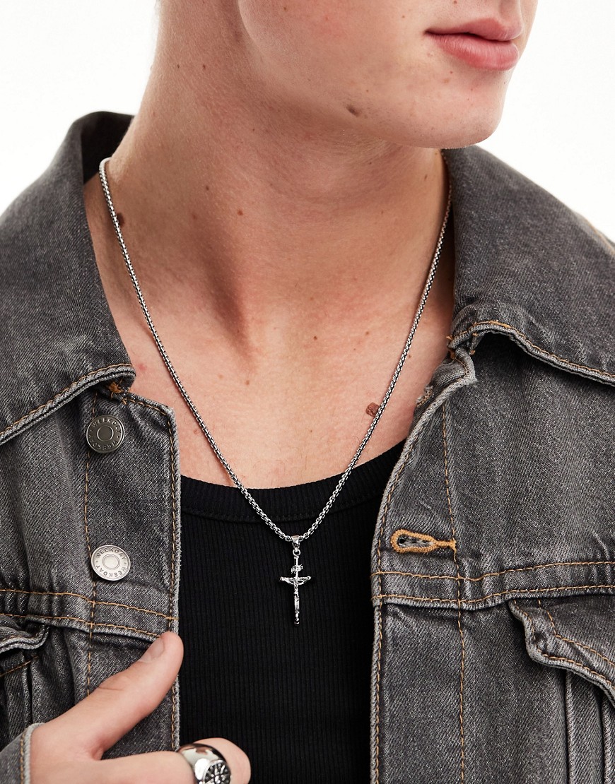 ASOS DESIGN necklace with cross pendant in silver tone