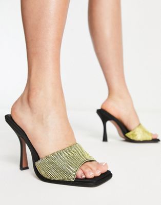 Nessa embellished heeled mules in black and gold