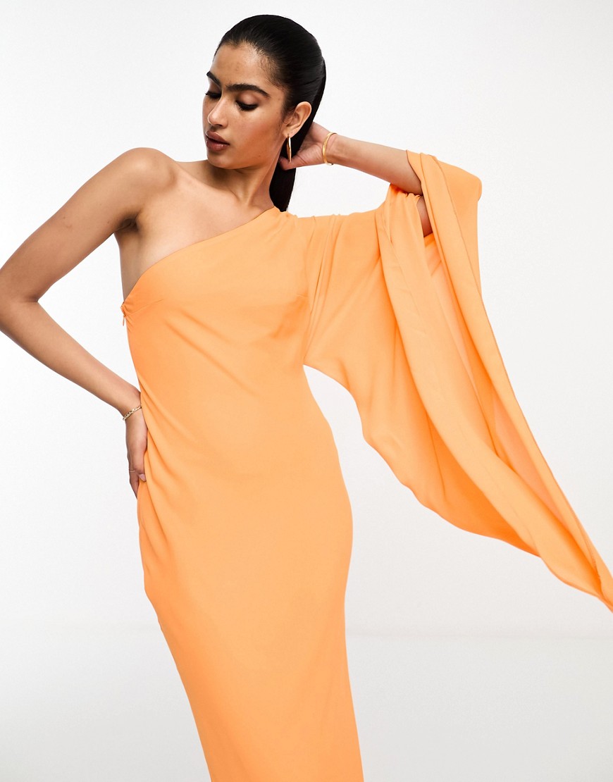 ASOS DESIGN one shoulder exaggerated sleeve maxi dress in bright orange