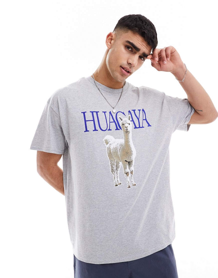 ASOS DESIGN oversized grey marl t-shirt with alpaca print