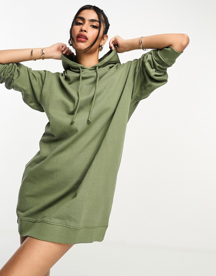 ASOS DESIGN oversized hoodie sweatshirt mini dress in khaki-Green
