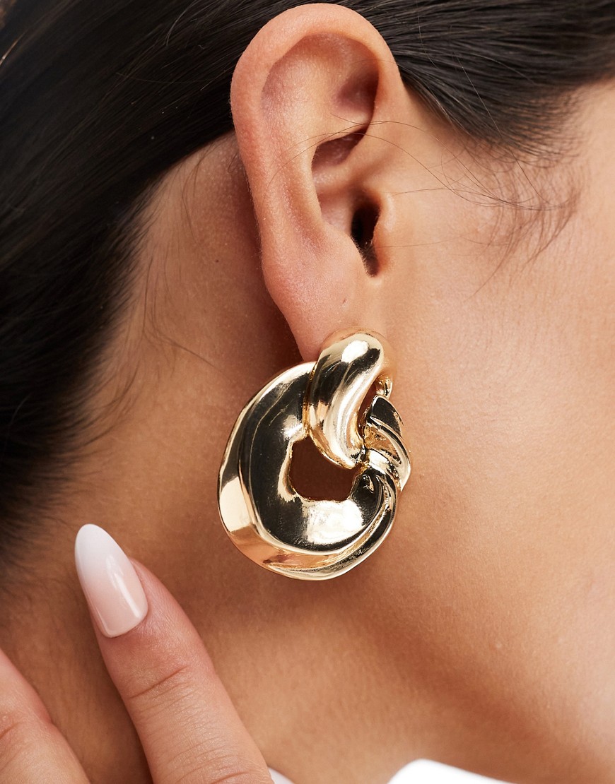 ASOS DESIGN oversized stud earrings with door knocker design in gold tone