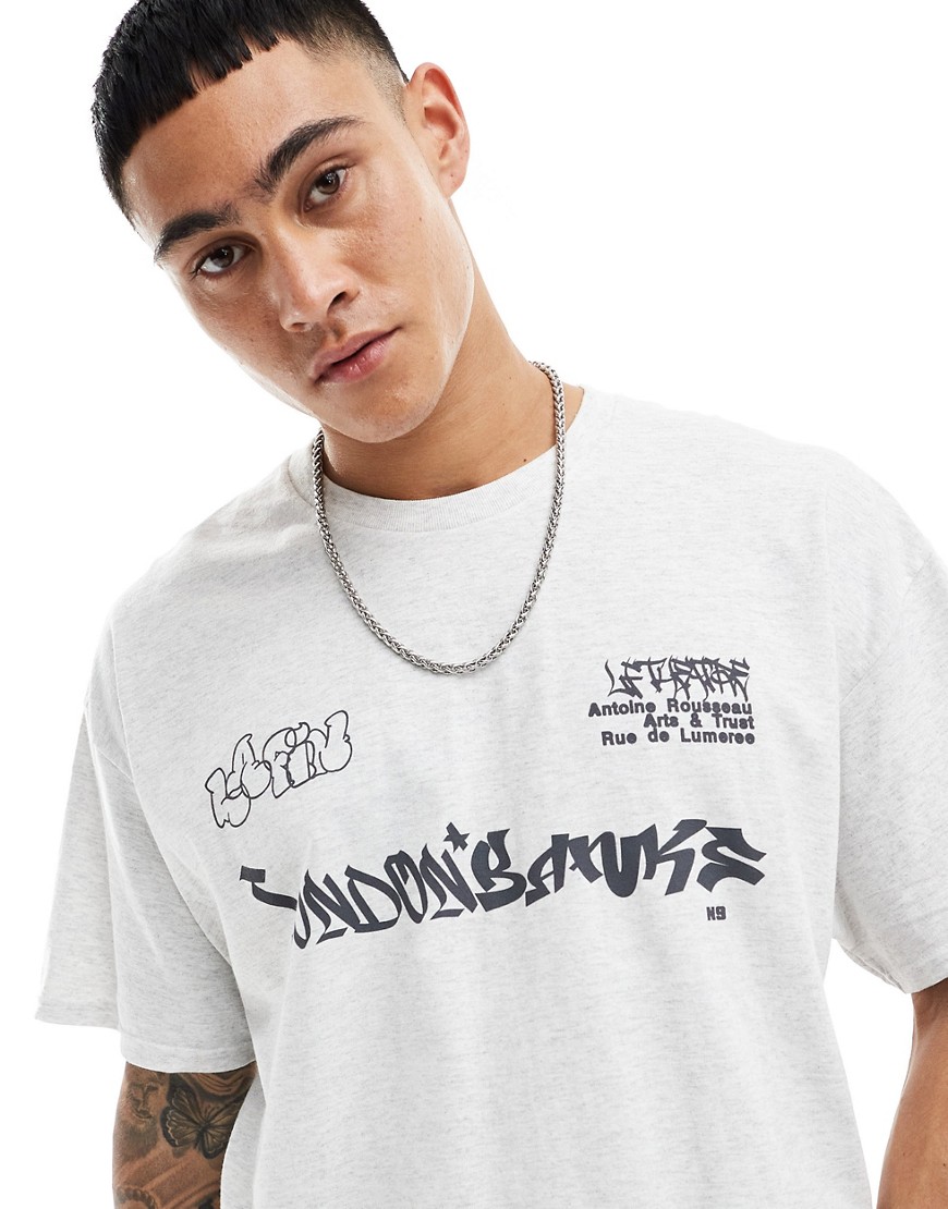 ASOS DESIGN oversized t-shirt with graffiti print in grey marl