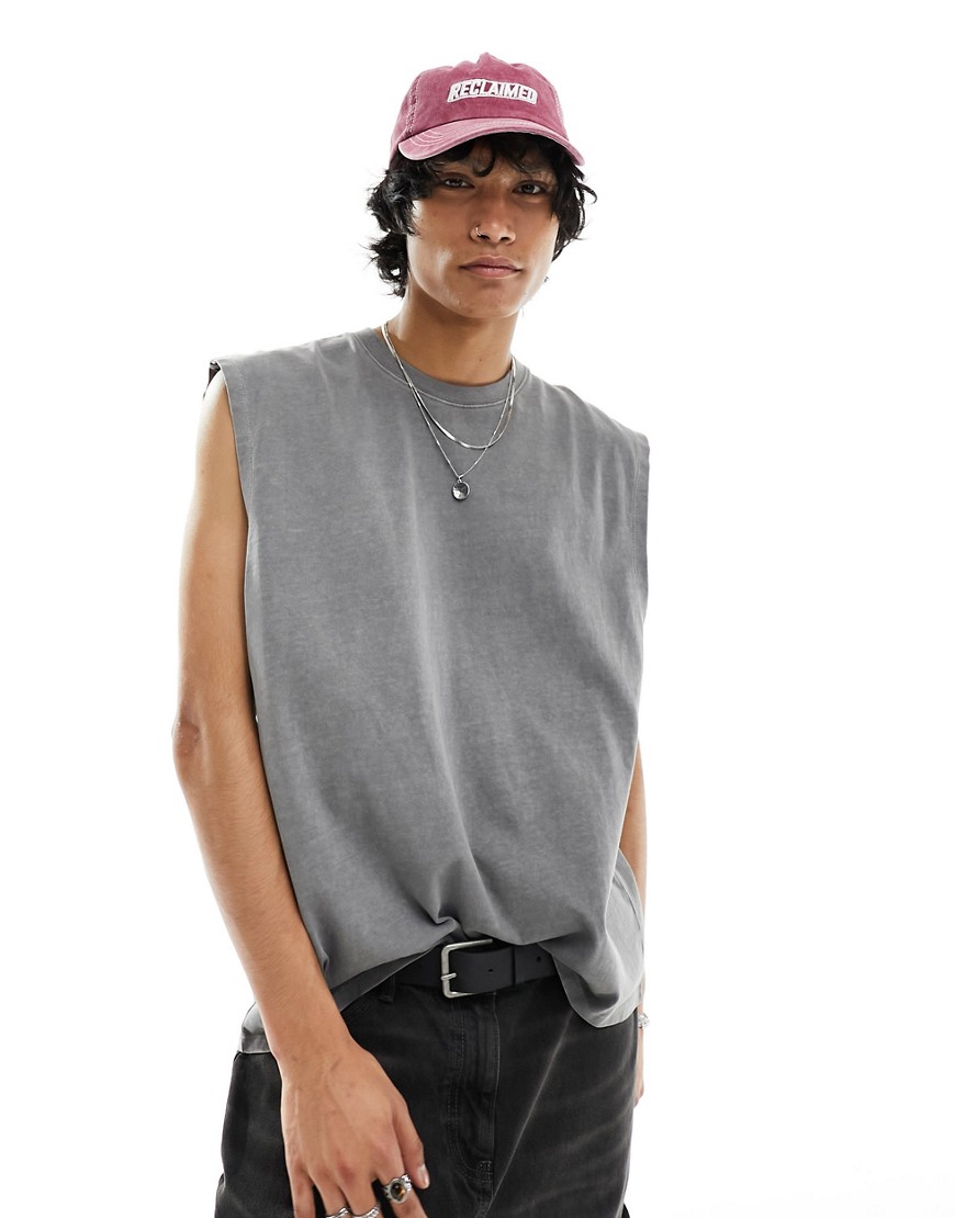 ASOS DESIGN oversized tank in washed charcoal-Grey