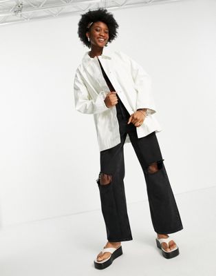 Oversized vinyl shacket in white - Click1Get2 Black Friday