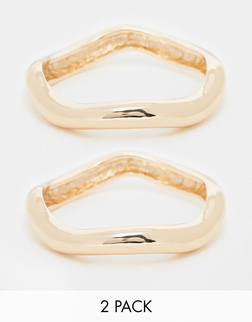 ASOS DESIGN pack of 2 cuff bracelets with wave design in gold tone