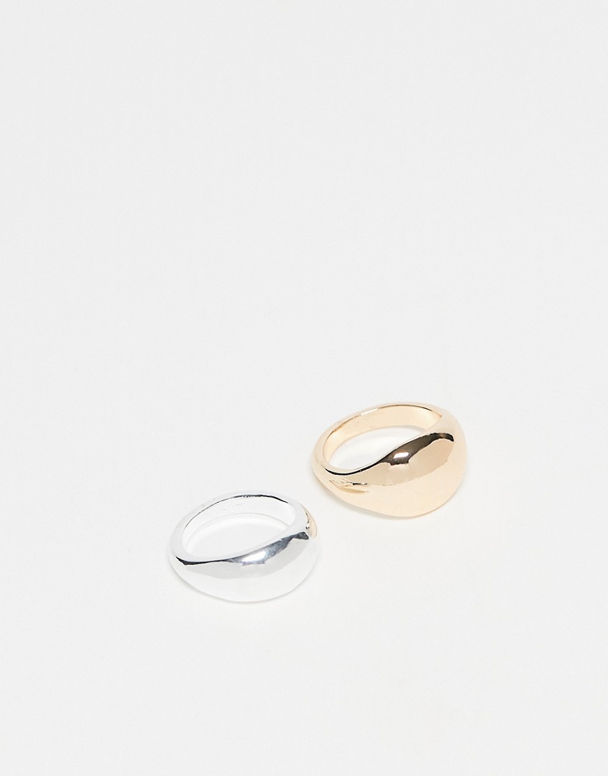 ASOS DESIGN pack of 2 rings with bubble design in mixed metal-Multi