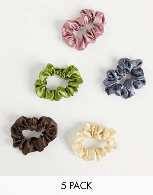 Pack of 5 skinny scrunchies in mixed satin colors - Click1Get2 Half Price