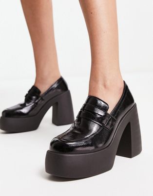 Palette chunky high heeled loafers in black